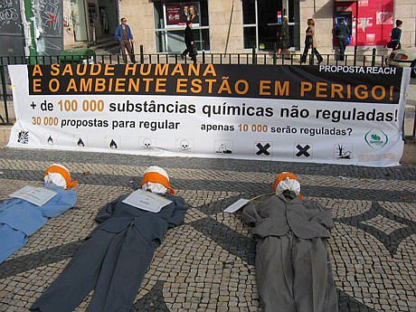 2006, Dezembro - A Quercus acompanhou a votação da segunda leitura da proposta REACH – Registo, Avaliação e Autorização de Químicos no plenário do Parlamento Europeu com uma acção de sensibilização no Largo Camões, em Lisboa. © QUERCUS